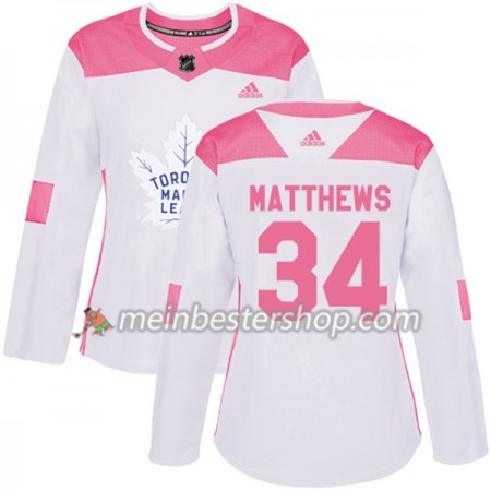 Toronto Maple Leafs Auston Matthews 34 Adidas 2017-2018 Weiß Pink Fashion Trikot Authentic - Dame